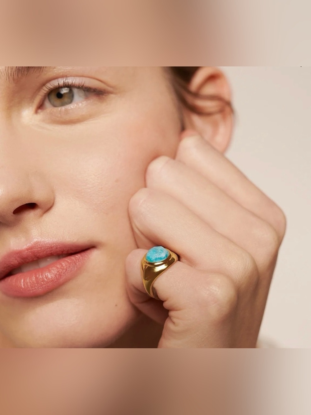 Monica Vinader Amazonite Eclipse Gemstone Signet Ring Size 6.75